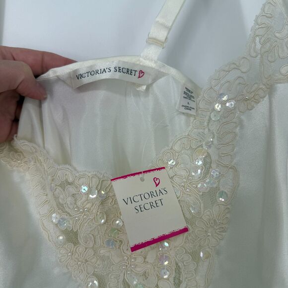 Vtg Victoria's Secret Slip Dress Chemise Sz L Ivory Lingerie 90s Coquette Bridal - Picture 6 of 12